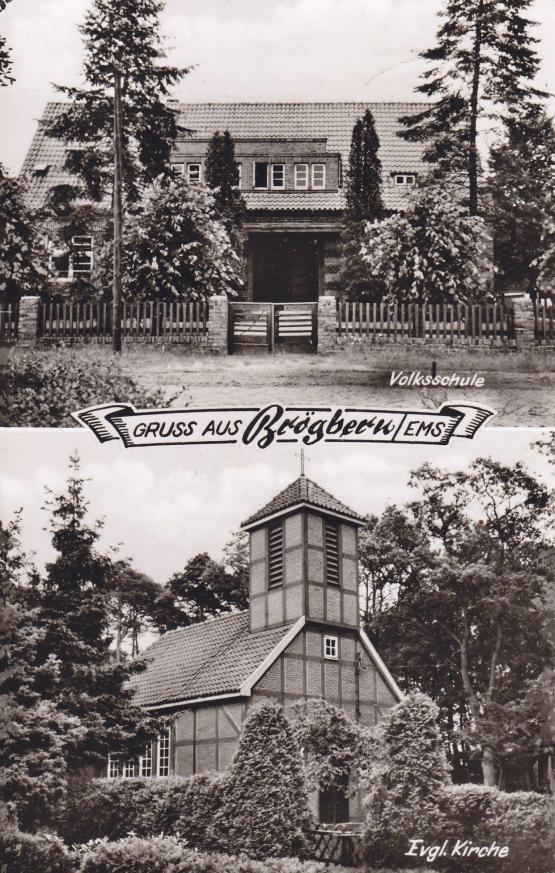 Volksschule und lutherische Christuskirche in Brögbern