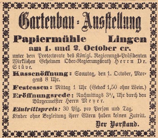 Ankündigung der Gartenbau-Ausstellung im Lingenschen Wochenblatt vom 24. September 1899.